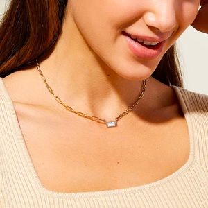 14K Gold Plated CZ Solitaire Pendant Necklace